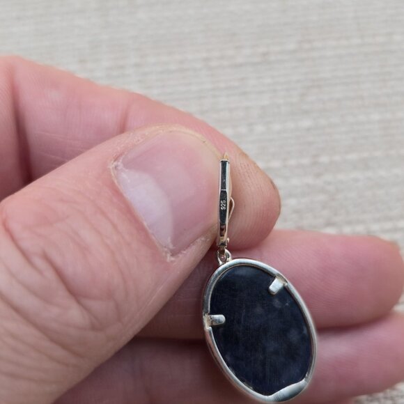 Sterling Silver Irish Claddagh Sodalite Stone Dangle Earrings A5389 - Picture 5 of 8